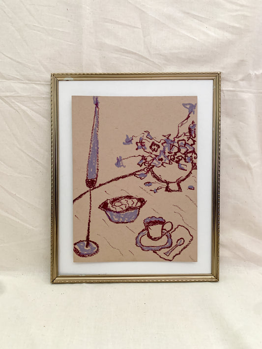 "Coffee Breaks" an original 6x8in oil pastel by allie burton
