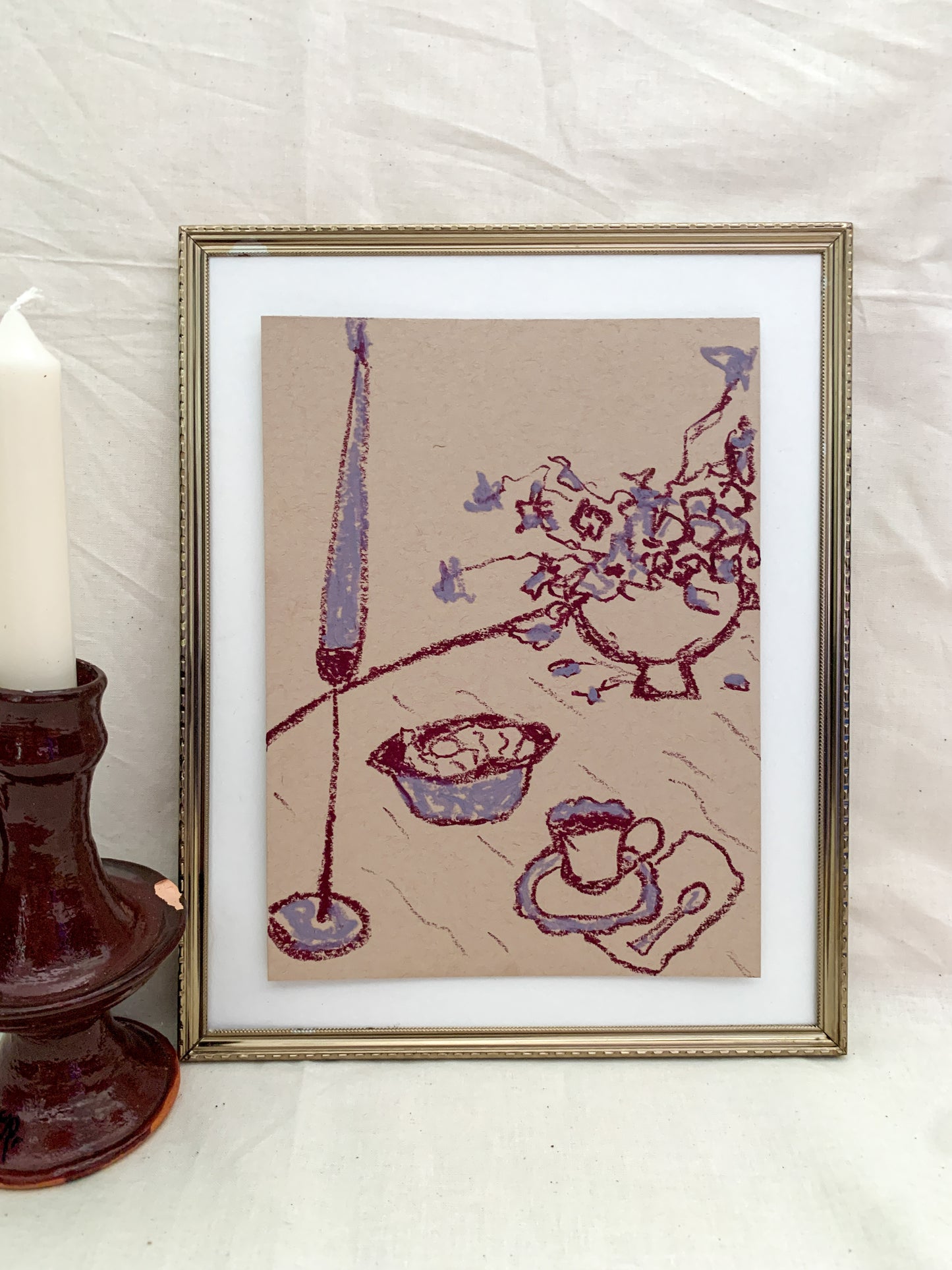 "Coffee Breaks" an original 6x8in oil pastel by allie burton