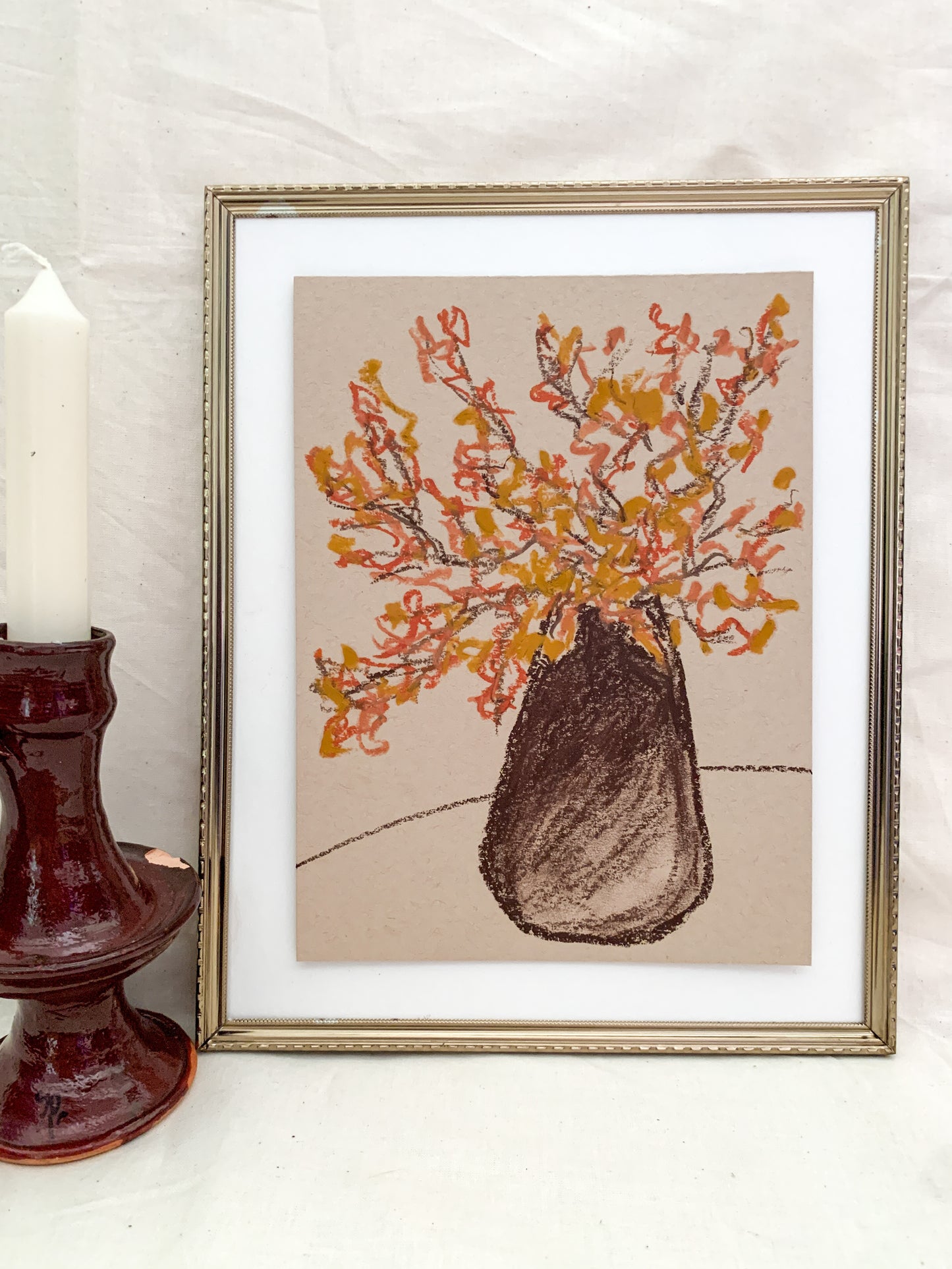 "Here Waiting" an original 6x8in oil pastel by allie burton