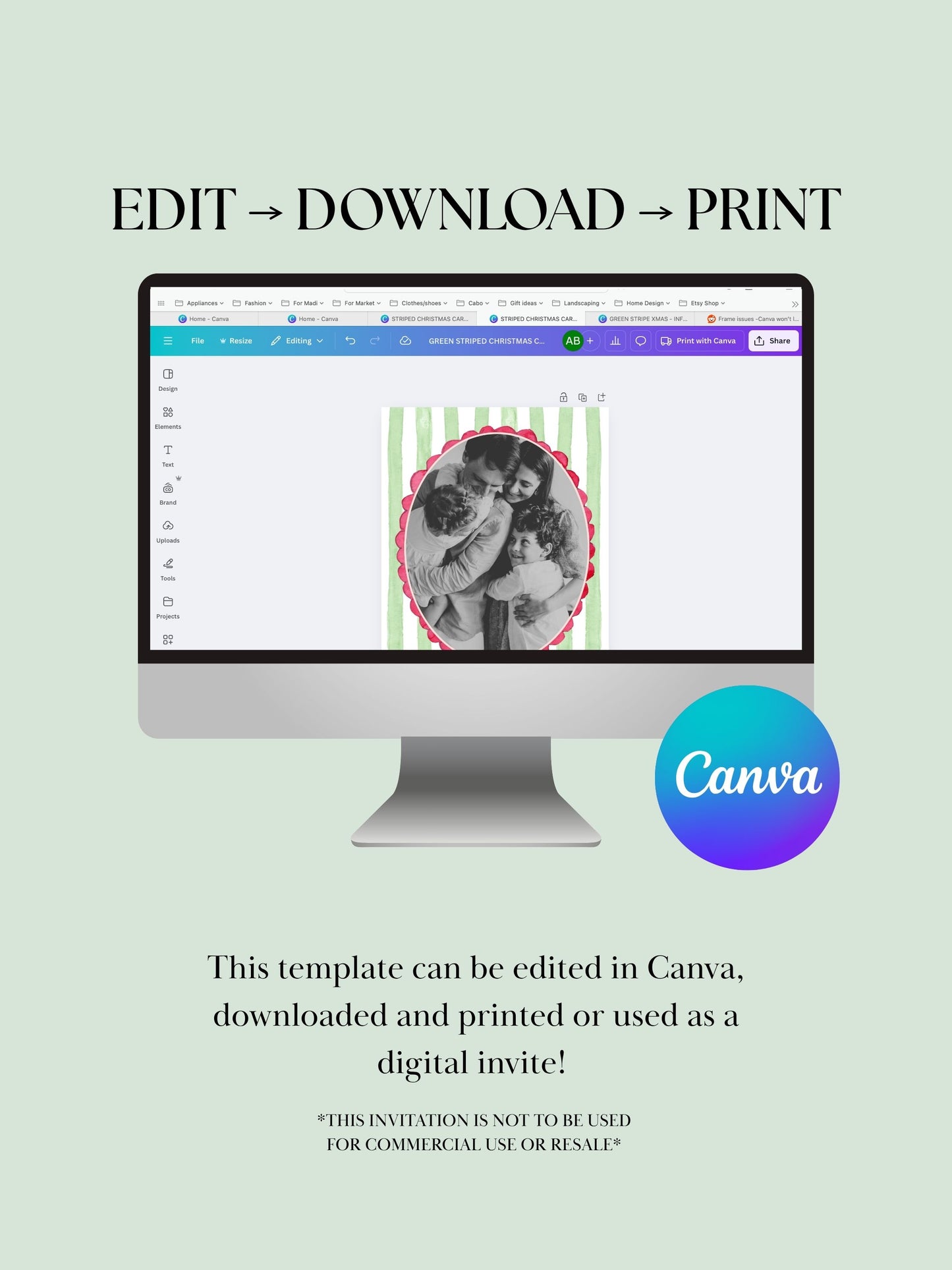 GREEN STRIPED - DIGITAL CHRISTMAS CARD