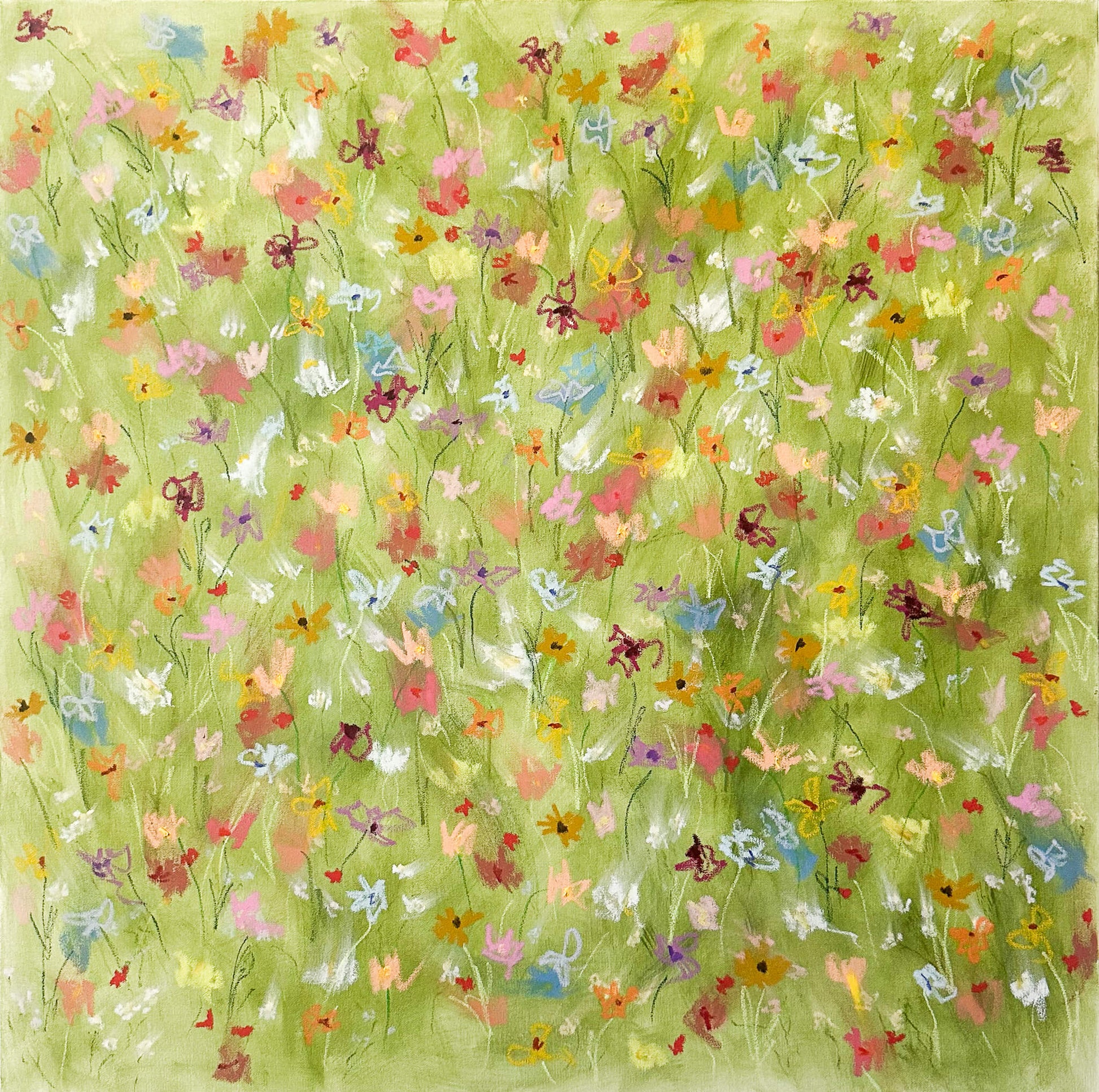 colorful floral painting on a green background