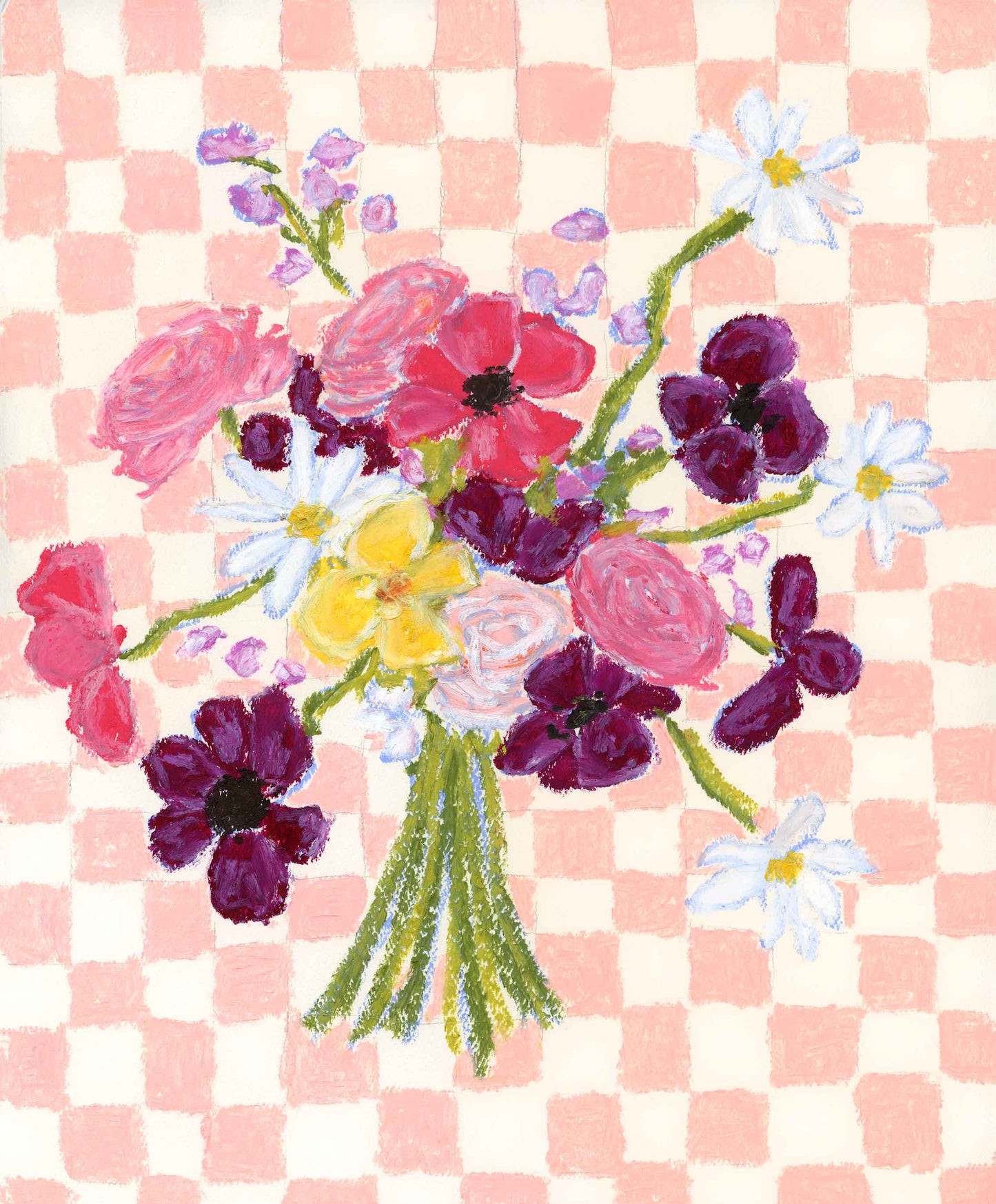 "Change of Heart" checkered, floral art print by Allie Burton